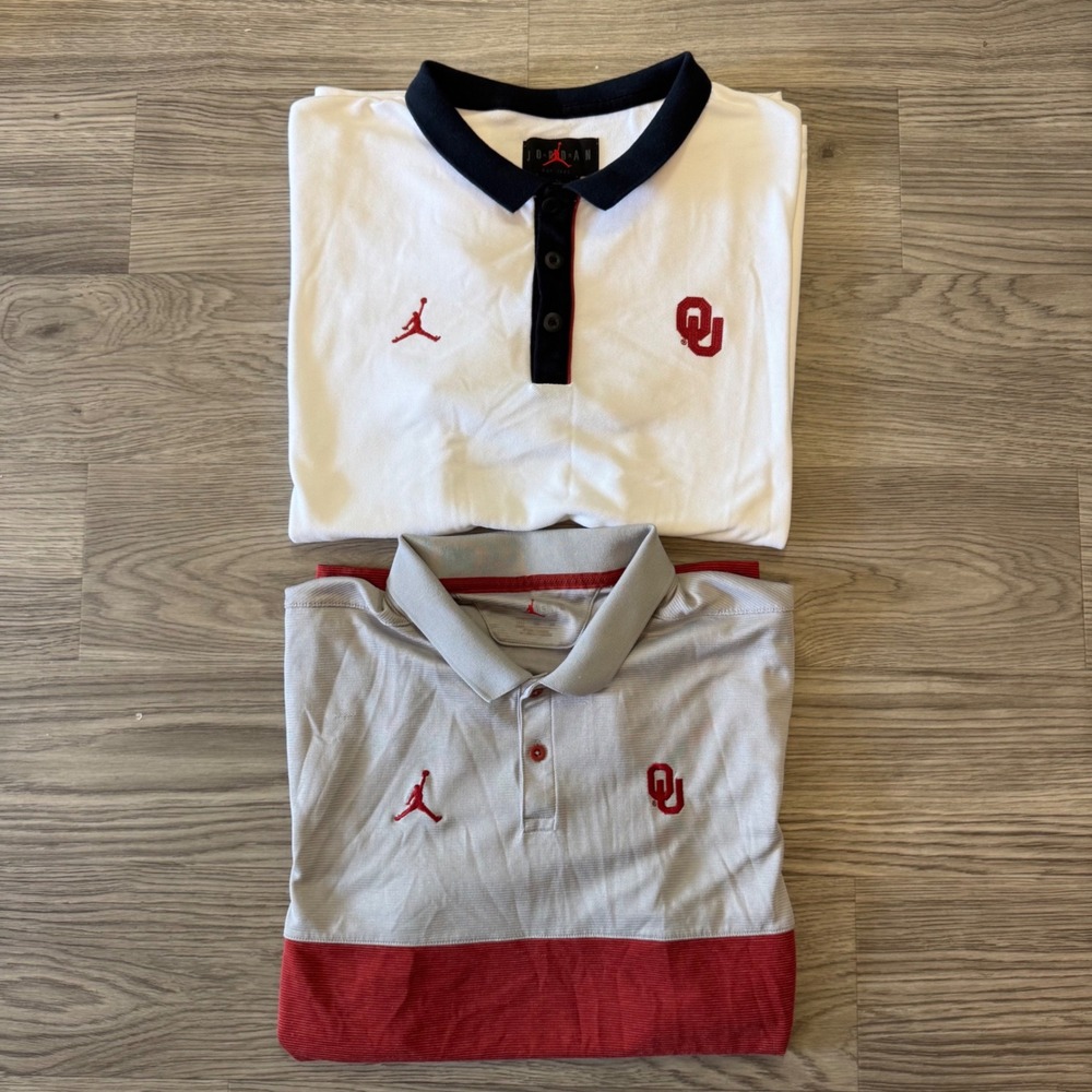 Jordan Brand Oklahoma Sooners Polo Bundle Mens XL White Grey Crimson OU 2 Pack